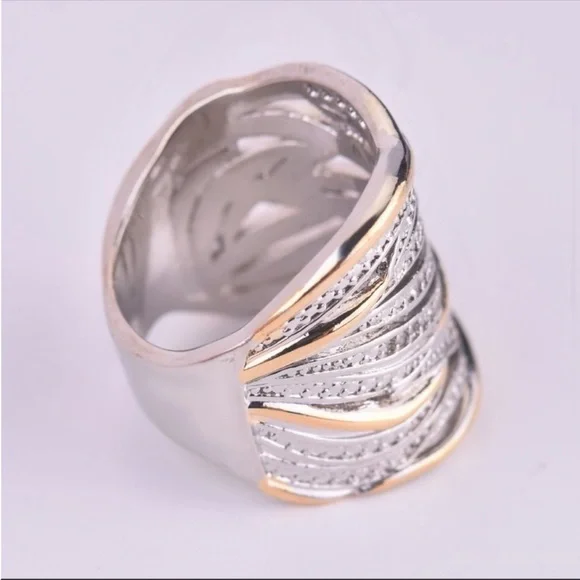 New Two Tone Luxury 925 Silver Beautiful Diamond Ring - Picture 3 of 6